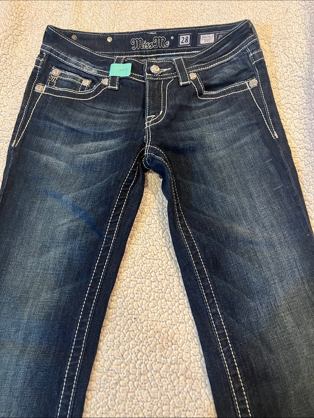 Miss Me Dark Indigo Boot Cut Jeans with Contrast Stitching